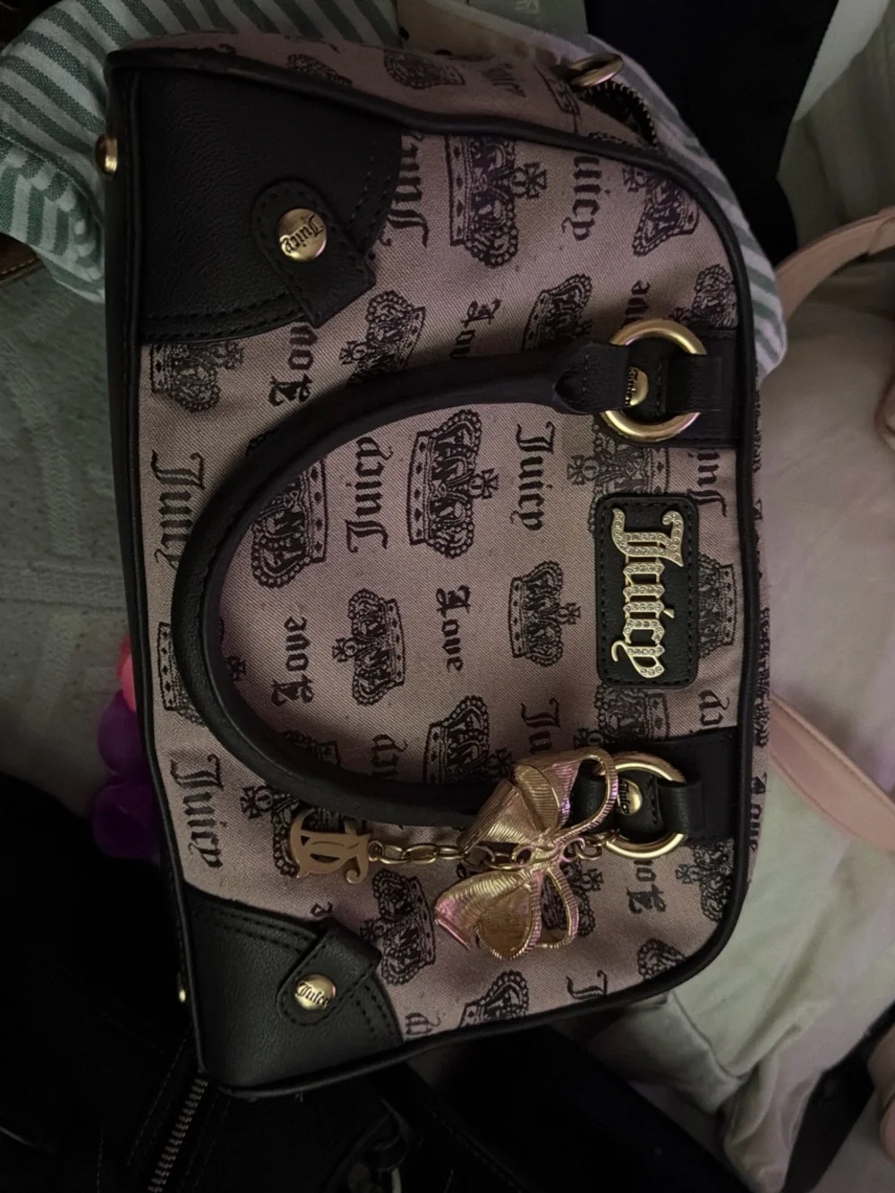 Juicy Couture Pink Satchel with Black Trim and Gold Accents
